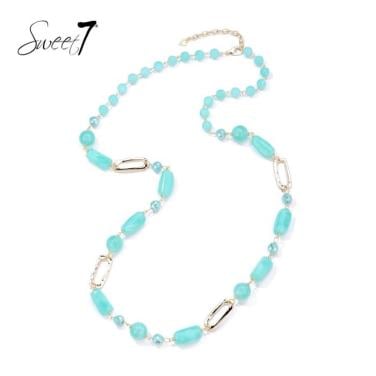 Halsketting met turquoise kralen en goudkleurige schakels