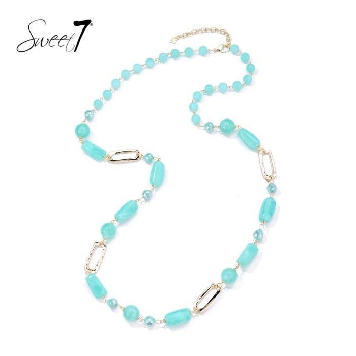 Halsketting met turquoise kralen en goudkleurige schakels