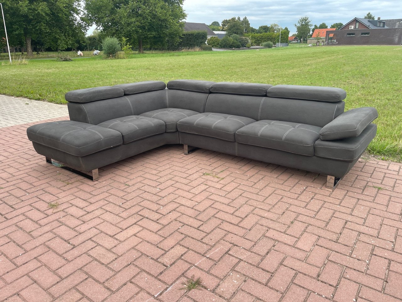 GRATIS LEVERING HEEL NL Grijs Stoffen Hoekbank met Storage Box
