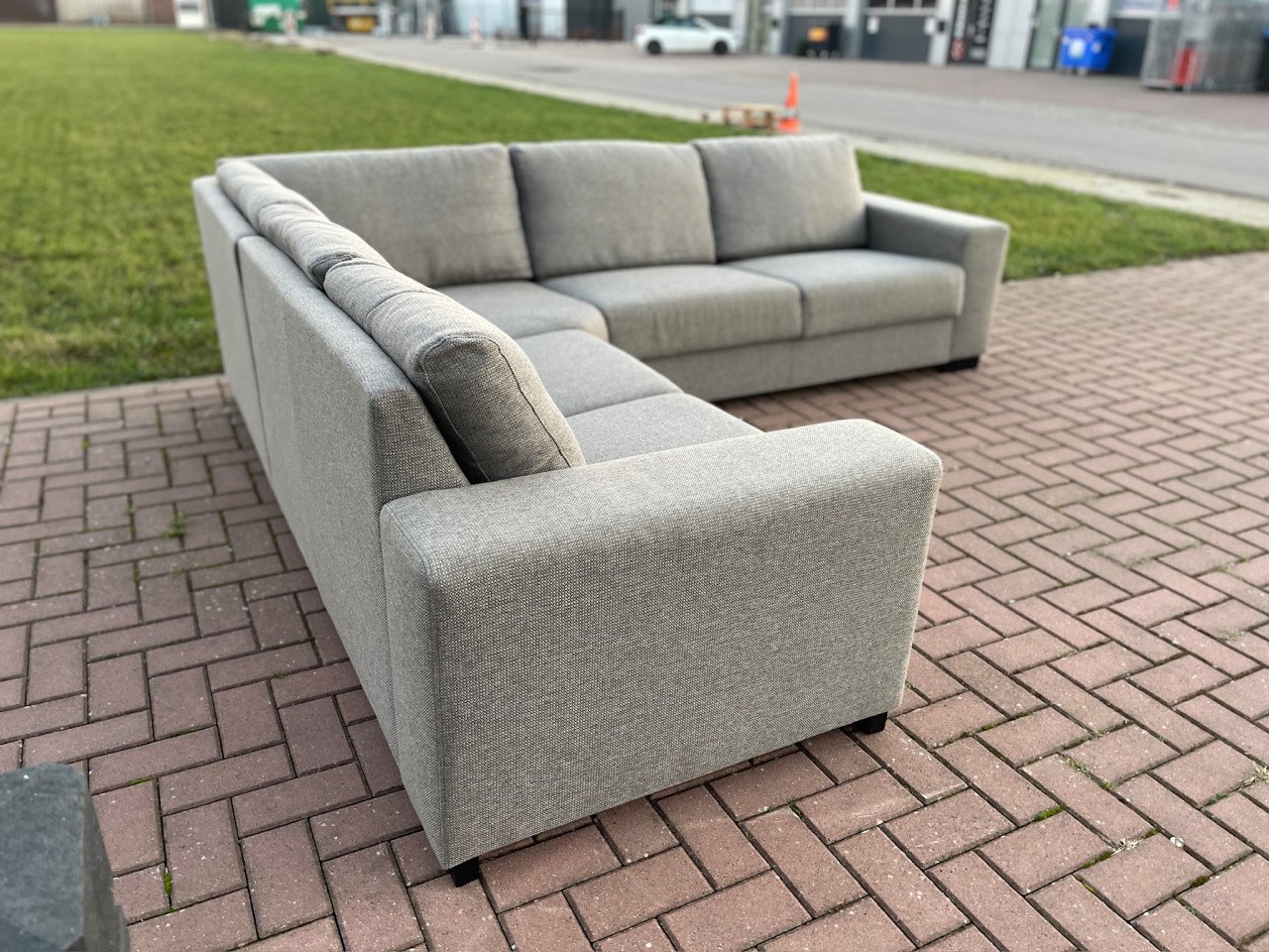 GRATIS LEVERING HEEL NL Mooie Grijs Stoffen Hoekbank