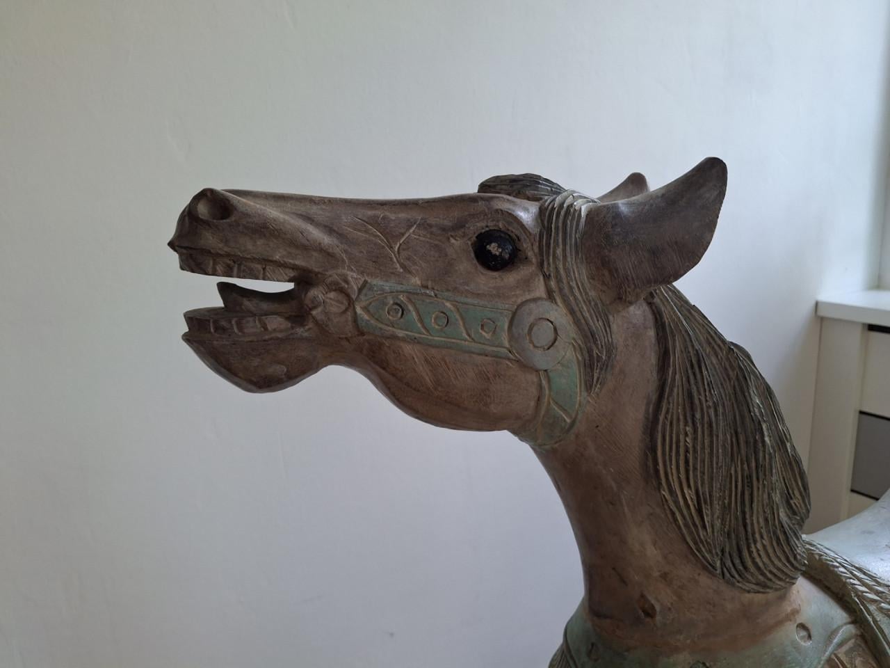 Blikvanger! Groot Antiek Indiaas Houten Hobbelpaard-XL 113cm