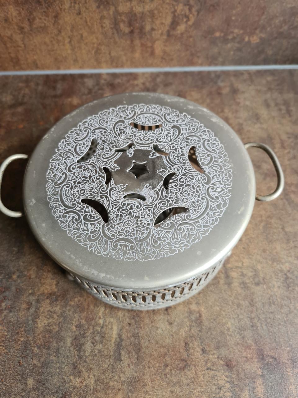 Brocante zilverkleurige theelichtwarmer