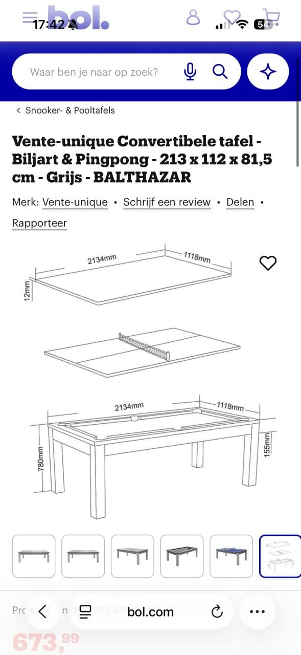 Pooltafel, tennistafel en eettafel