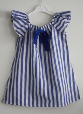 Blauw wit getreepte jurk  maat 104