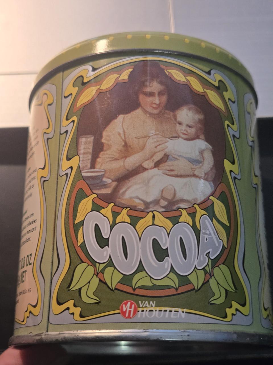 Vintage cacaoblik van het merk Van Houten,  H9.5 Ø 9 cm