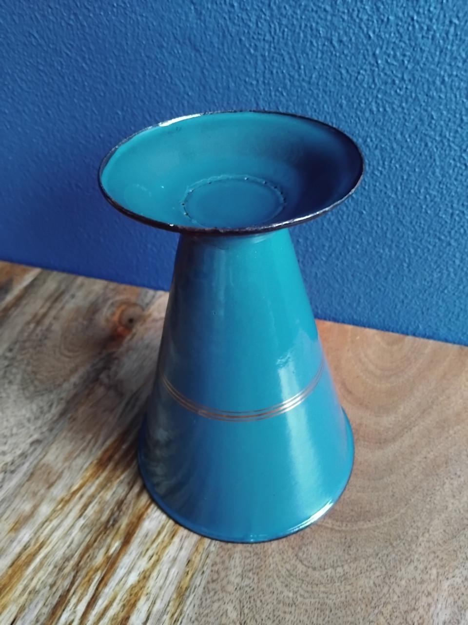 Emaille Vintage Edy Maatbeker Petrolblauw Goud