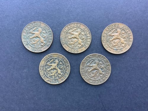 Lotje 2 1/2 cent Overzeese Gebieden 5 stuks.