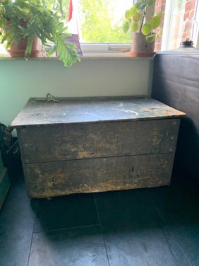 Prachtige vintage houten kist - oude brocante houten kist met deksel