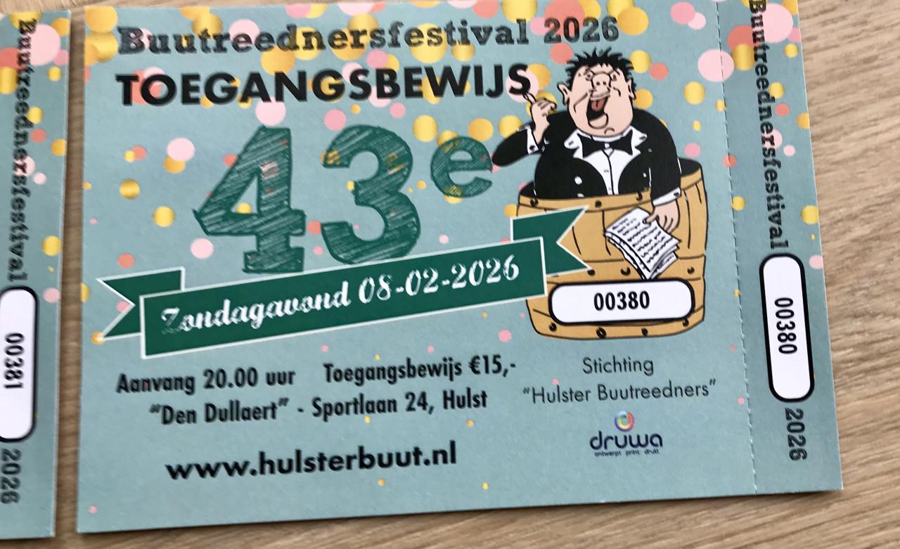 Twee toegangsbewijzen Hulster Buut zondagavond 8 februari 2026