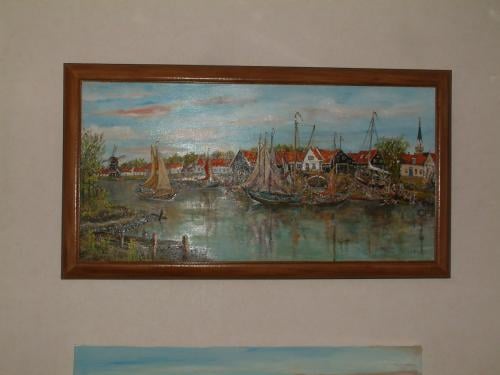 Haven en Werf van oud Arnemuiden in Olieverf op doek 120 x 60 cm