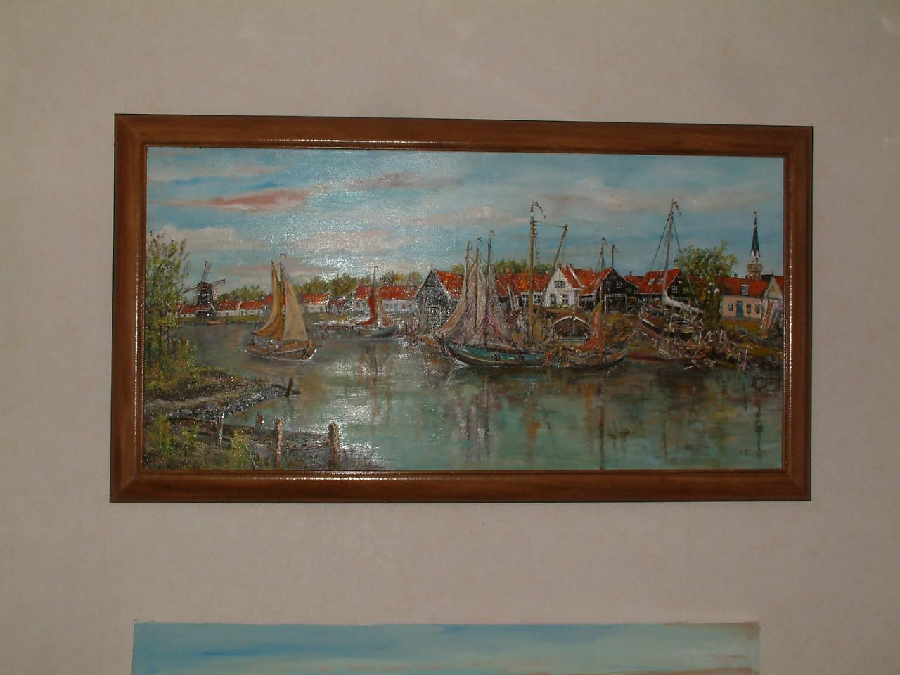 Haven en Werf van oud Arnemuiden in Olieverf op doek 120 x 60 cm
