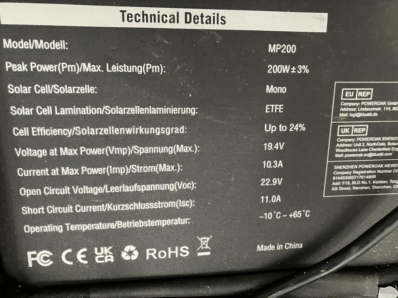 Draagbaar zonnepaneel Bluetti MP200