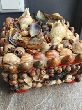 Heel mooi antiek houten schelpen doosje of kistje - Sieraden doos....
