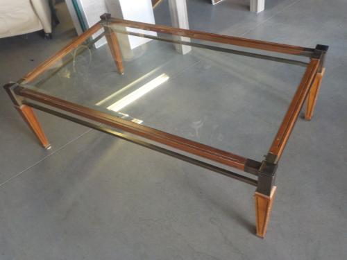 Salontafel met glas en messing onderrand in goede staat opruimprijs 20