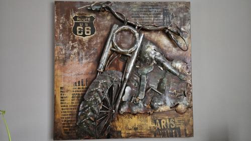 Metalen schilderij motor