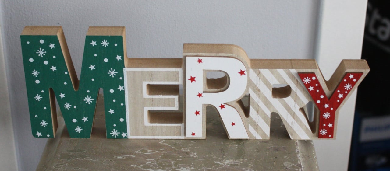 Houten tekstbord merry