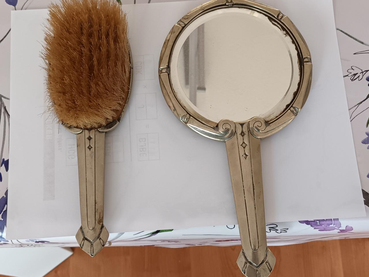 Antieke zilveren borstel en Spiegel mogelijk Art Nouveau-of Art Deco