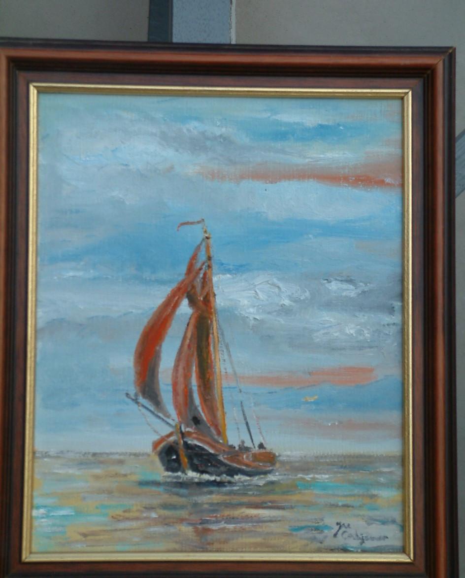 Schilderij hoogaars met mooie lijst olie verf op linnen