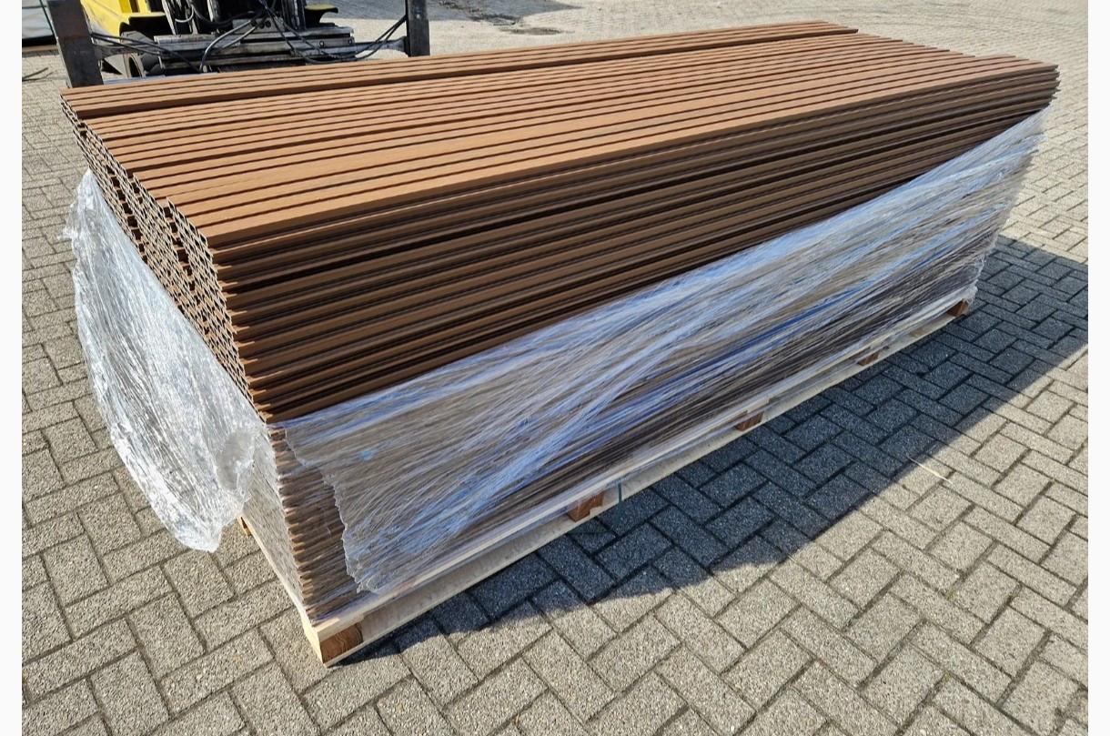 Composiet gevelbekleding Teak 290 cm, 150 panelen, 30 euro per stuk
