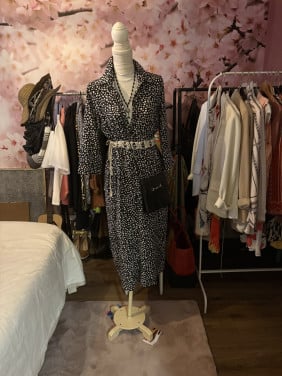 Lange zomerjurk, zwart/wit