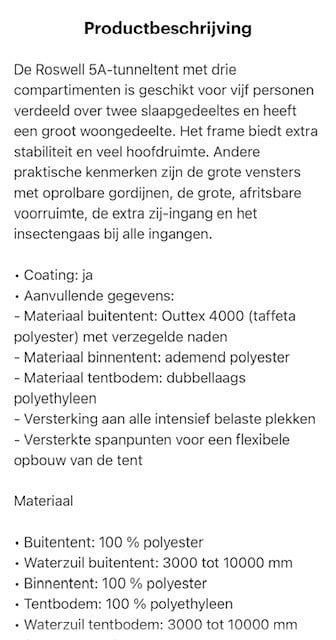 Roswell 5A tunneltent opblaasbaar