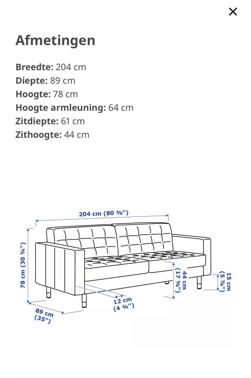 IKEA Landskrona 3-zits bank + voetenbank - zwart leer