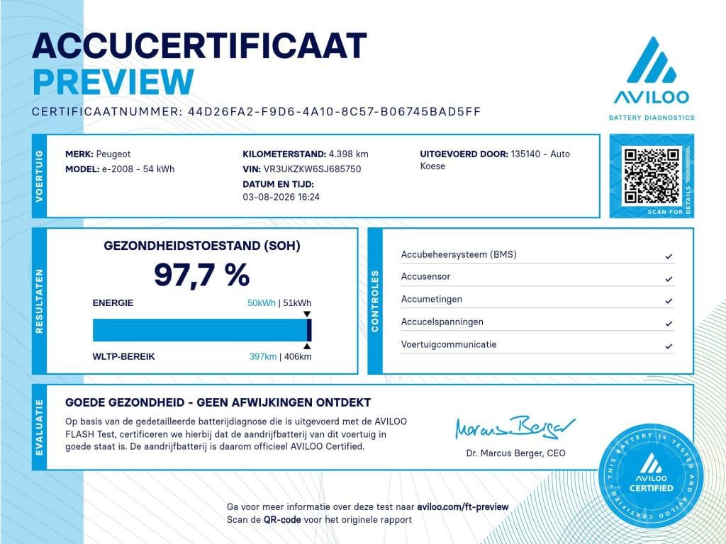 Peugeot E-2008 ev allure 54 kwh | soh 97,7% | 11 kw lader | apple carplay |