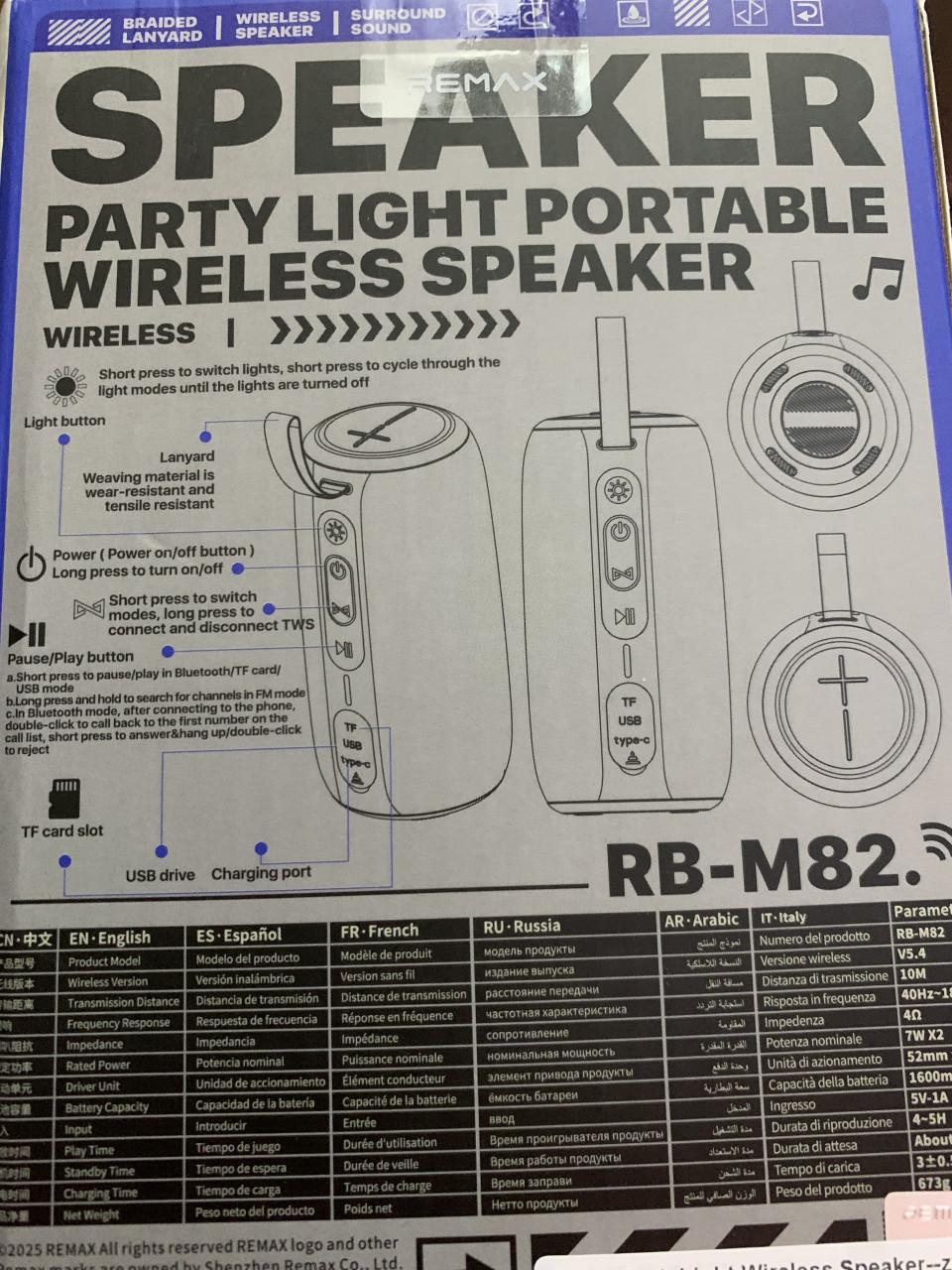 Remax PartyLight draadloze speaker - Nieuw
