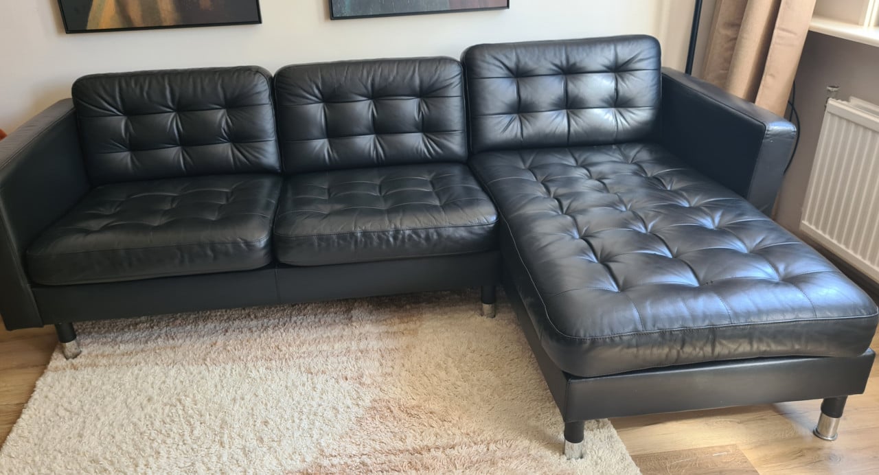 2 en/of 3-zitsbank met chaise longue zwart incl voetbank