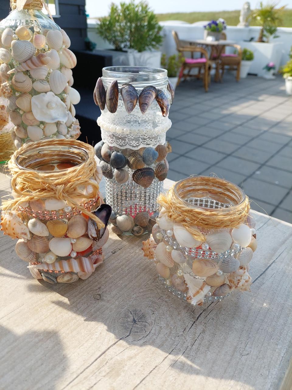 Unieke schelpen flessen decoratie