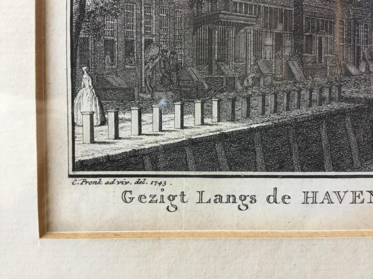 Gravure “Gezigt langs de haven op den Abdy-toren te Middelburg”