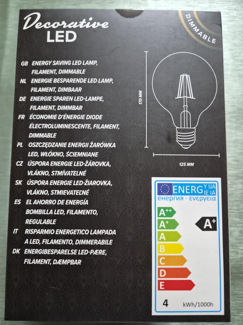 4x Eurodomest led lamp, filament dimbaar.