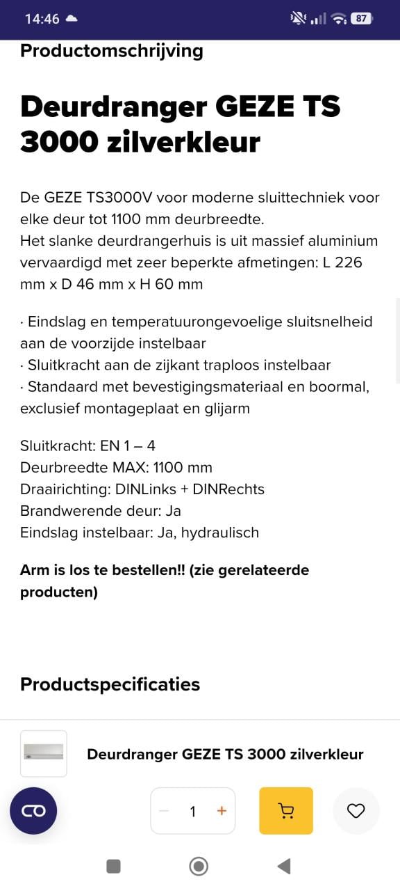 GEZE TS 3000 deurdranger + glijarm, nieuw in verpakking
