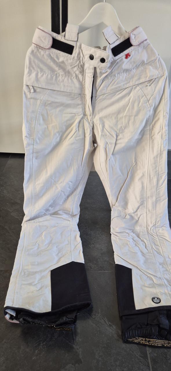 Witte dames skibroek met bretels en ritsen