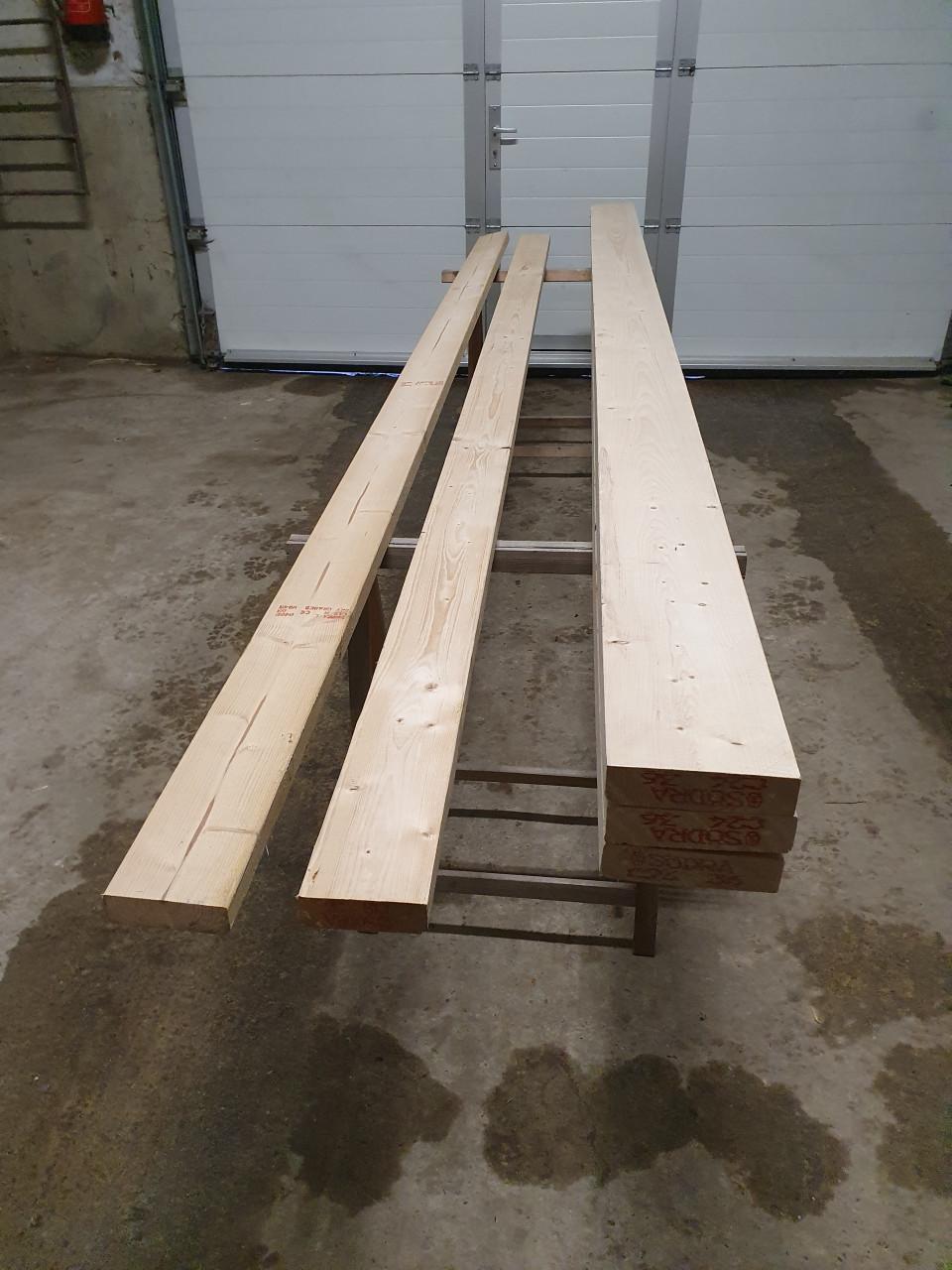 5 nieuwe vurenhouten balk totaal 18 Meter