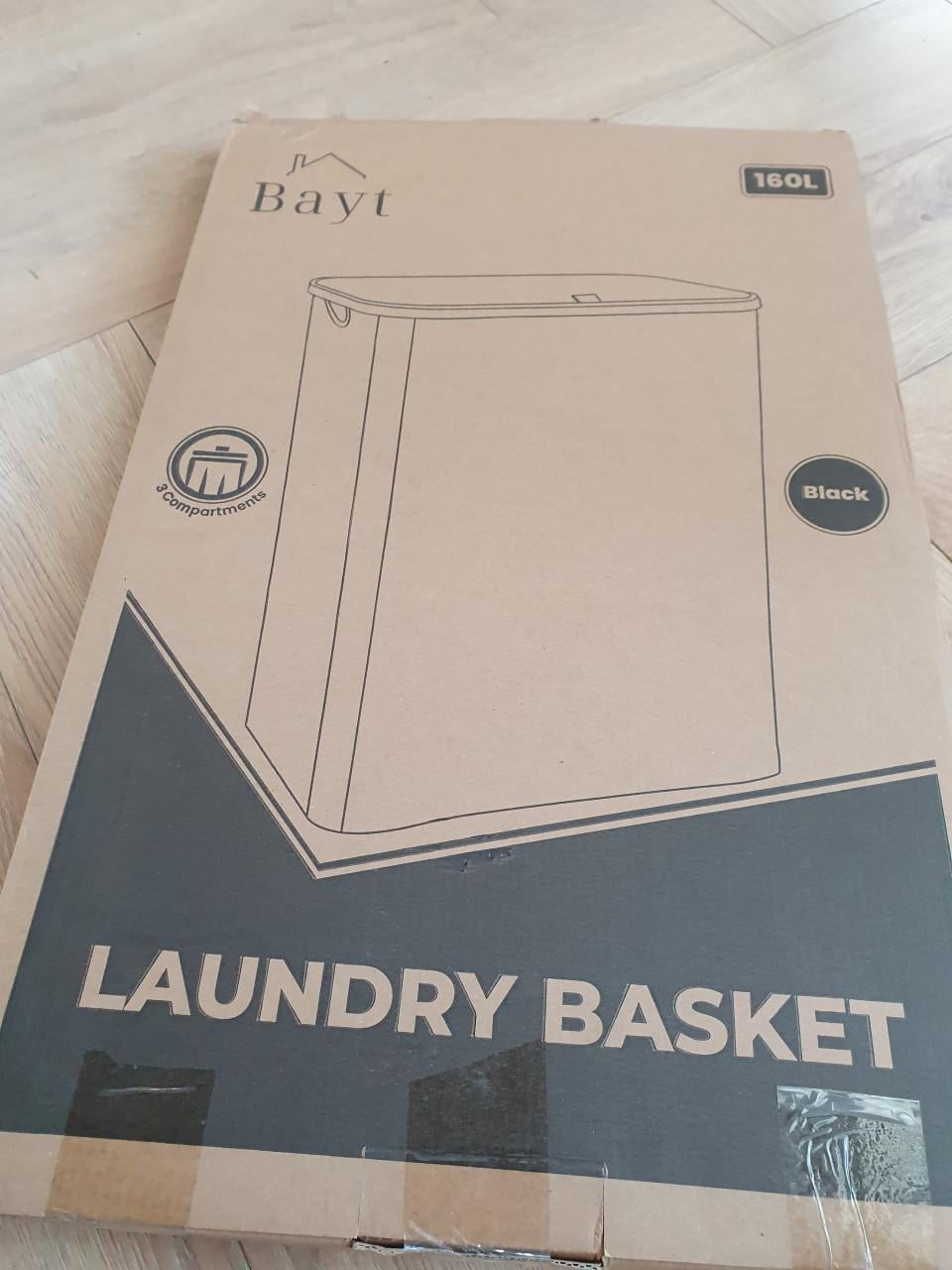 Bayt wasmand 3 vakken 160L • wassorteerder • zwart • nieuw