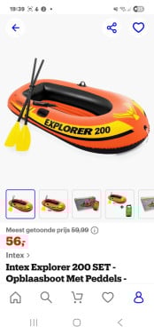 Intex opblaasboot met peddels en pomp