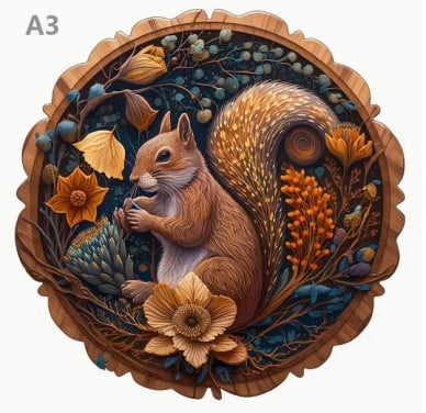 Grote houten puzzel ( + speciale dieren stukjes )  eekhoorn