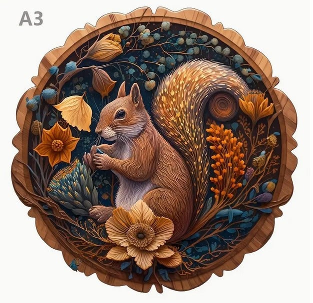 Grote houten puzzel ( + speciale dieren stukjes )  eekhoorn