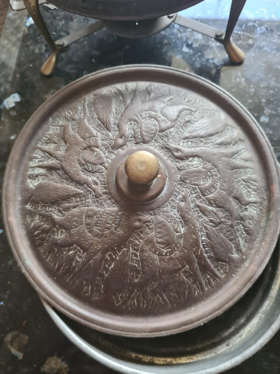 Vintage warmhoud setje gemaakt van koper