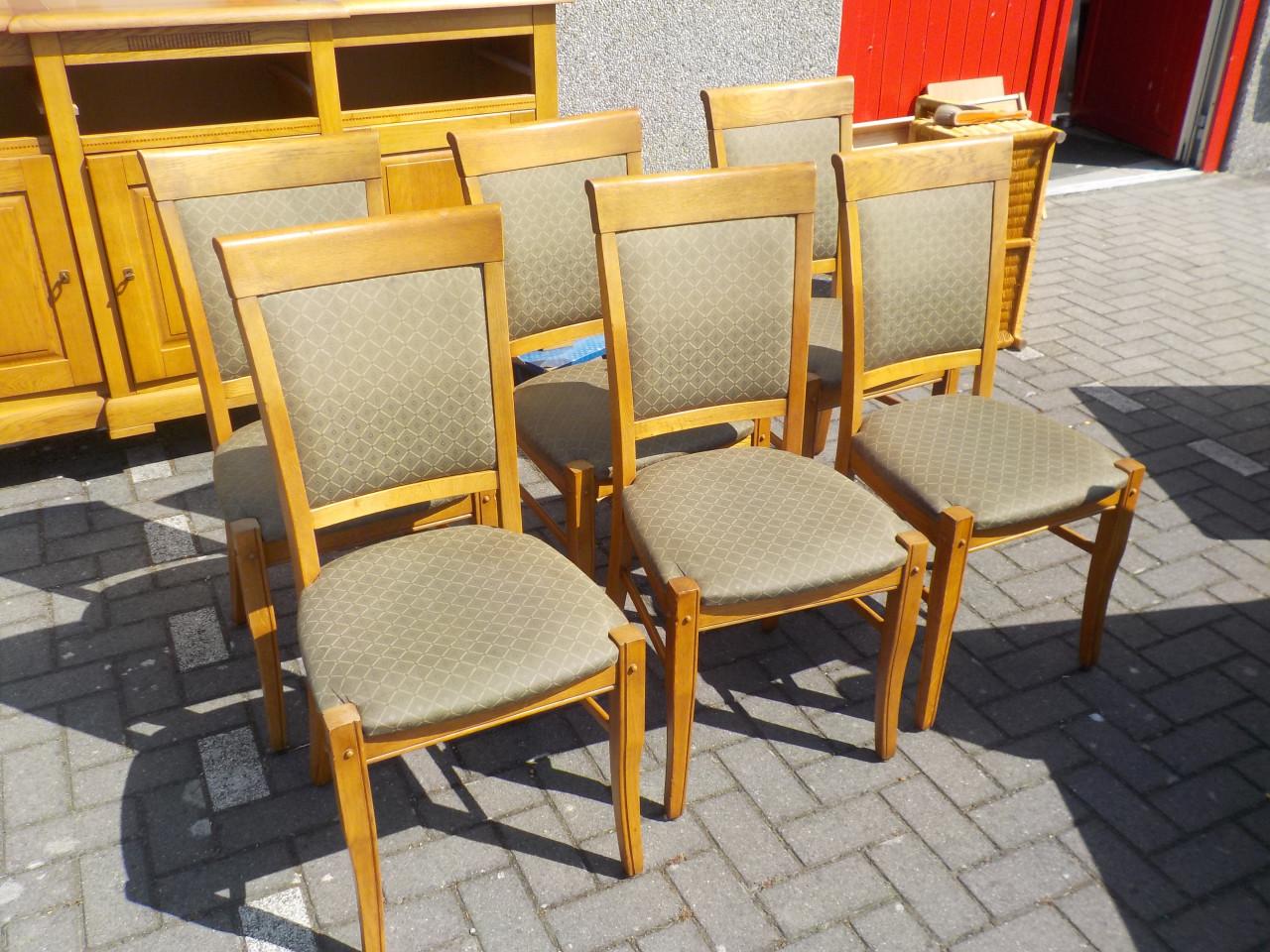 Blank eiken tafel met lade + 6 stoelen in goede staat KOOPJE 125 euro
