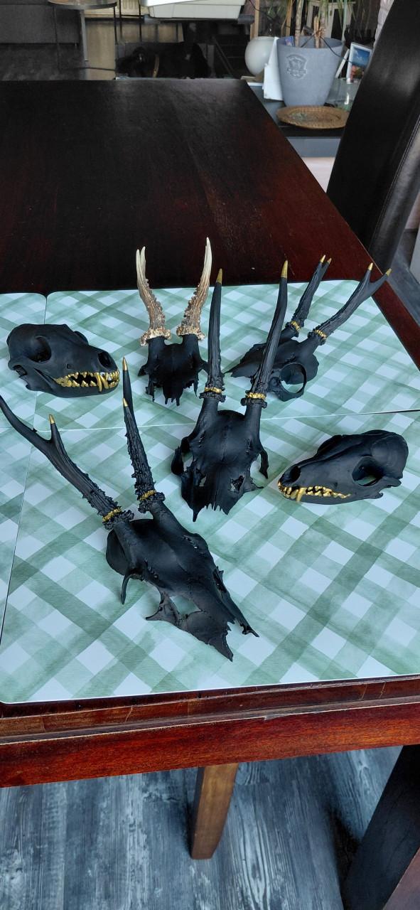 Handgemaakte Gothic Art: Unieke handgeschilderde vossen- en reeënschedels