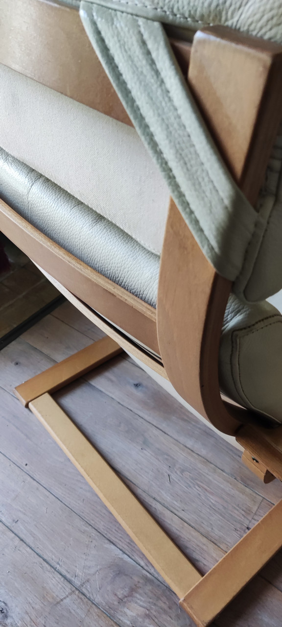 Nette creme-wit leren Poang IKEA relax stoel, echt leder