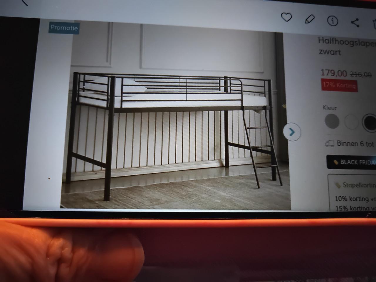 Bed half hoogslaper 200 cm x 90 cm met of zonder matras, met tent of zonder