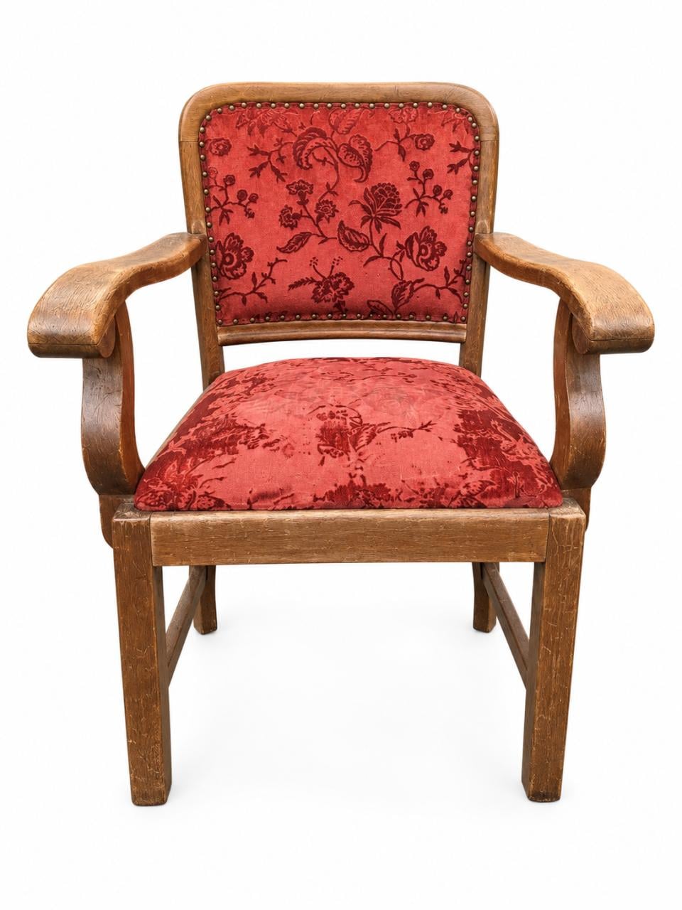 Twee vintage massief eikenhouten armstoelen