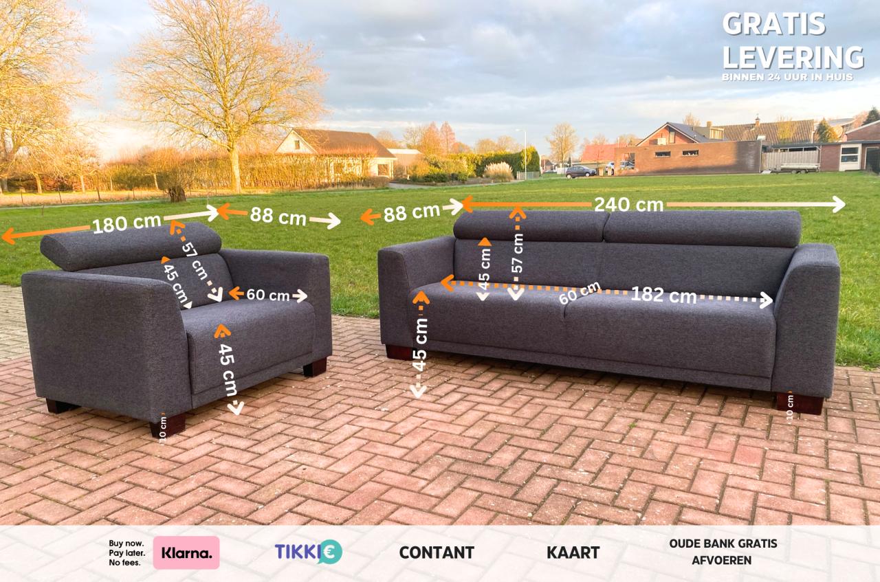 Montèl Donkergrijze Stoffen Bankstel– Gratis Levering NL