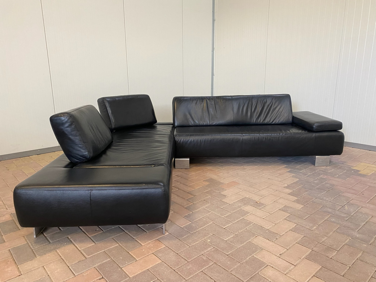 GRATIS LEVERING HEEL NL Montel Zwarte Echt Leer Hoekbank