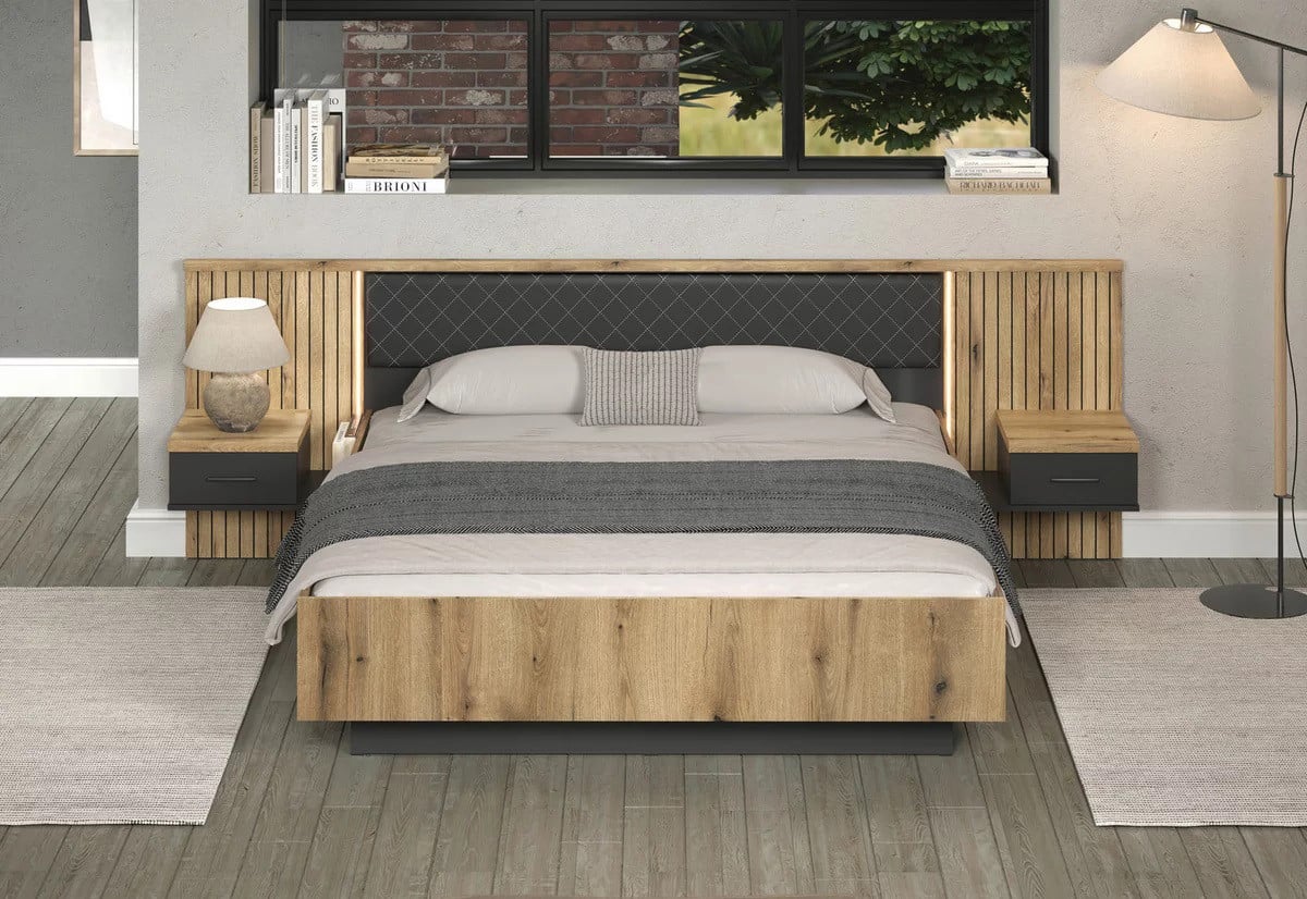 Tweepersoonsbed 180 met Verlichting, 2 Lades + 2 Nachtkastjes