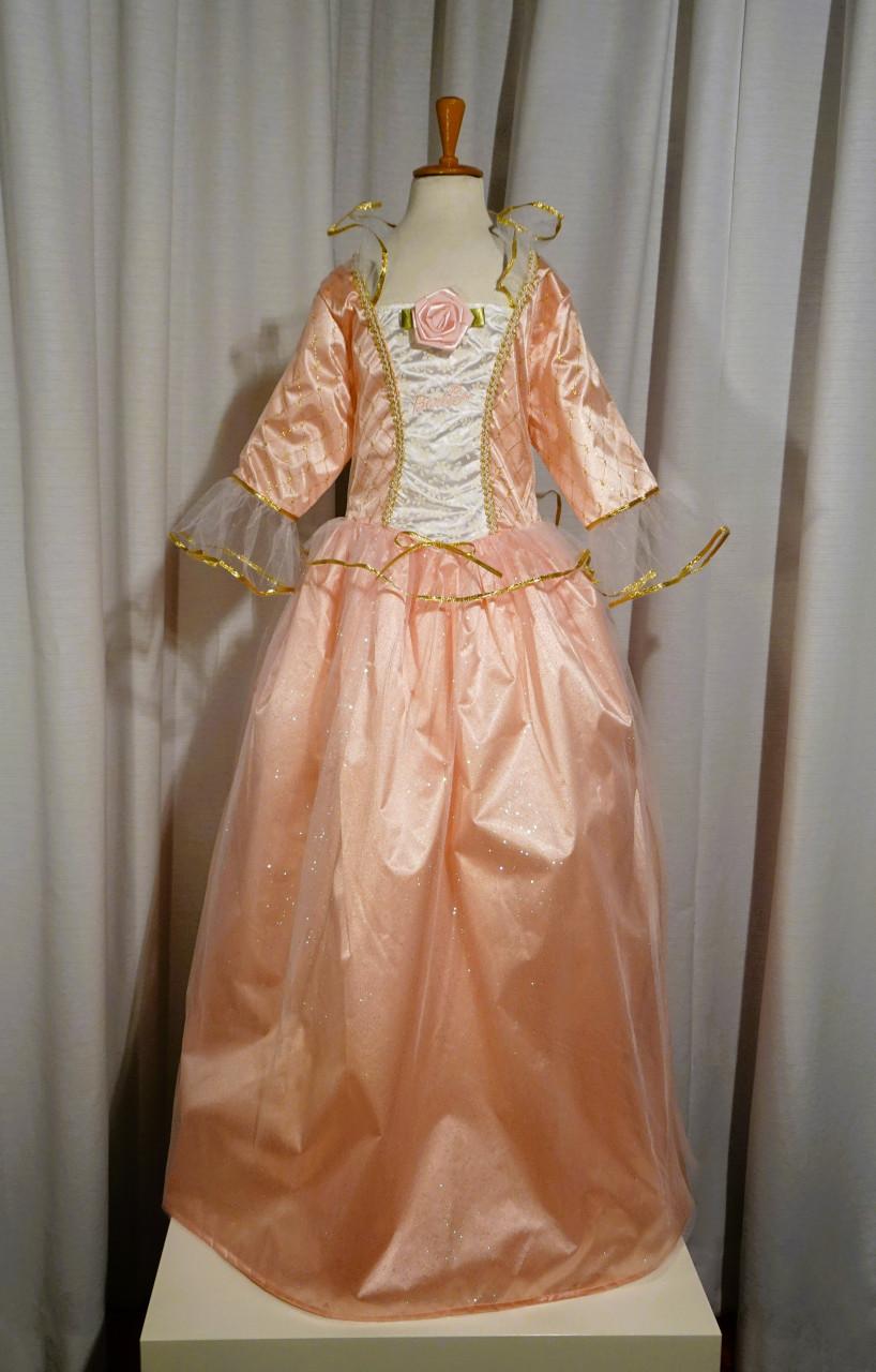 Nieuw ! Maat 128-134 Lange Zalmroze Barbie Prinsessenjurken + Kroon