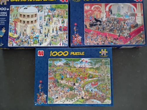 3 Jan van Haasteren puzzels. De ontsnapping, De opera, Het park.